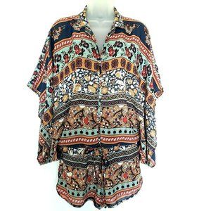 Olivaceous Kimono Sleeve Romper Floral Sz S Shorts‎